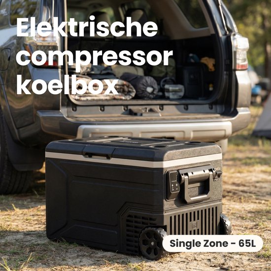 Glacière électrique Auronic - Compresseur - 64 L - 12 V et 240 volts - Réfrigérateur de camping - Glacière de voiture - Avec roulettes et poignée - Noir