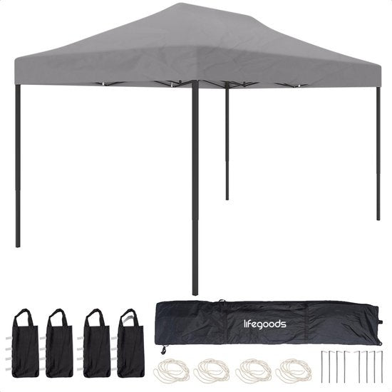 Tonnelle de jardin - LifeGoods - 3x4.5 m - Avec sac de transport à roulettes - Gris foncé
