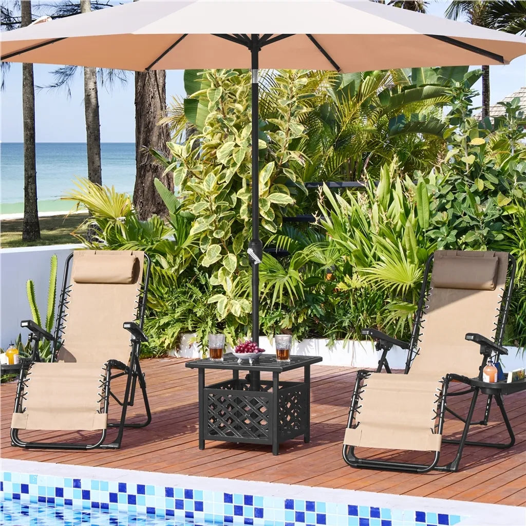 Yaheetech Lot de 2 chaises longues Zero Gravity - Beige - Chaises longues pliables avec oreiller et porte-gobelet
