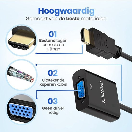 Garpex® Adaptateur HDMI vers VGA - HDMI vers VGA - Full HD 1080P - Mâle vers Femelle - Affichage supplémentaire