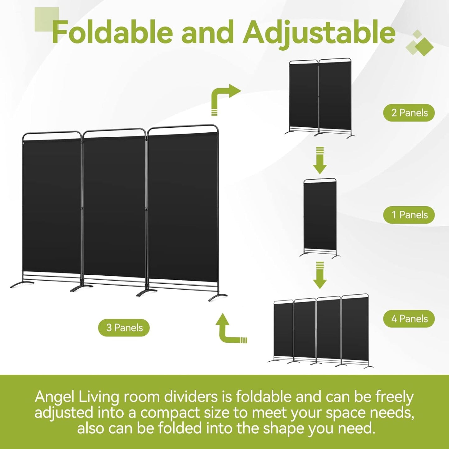 Paravent Angel Living - 3 Panneaux - 243 x 180 cm - Noir