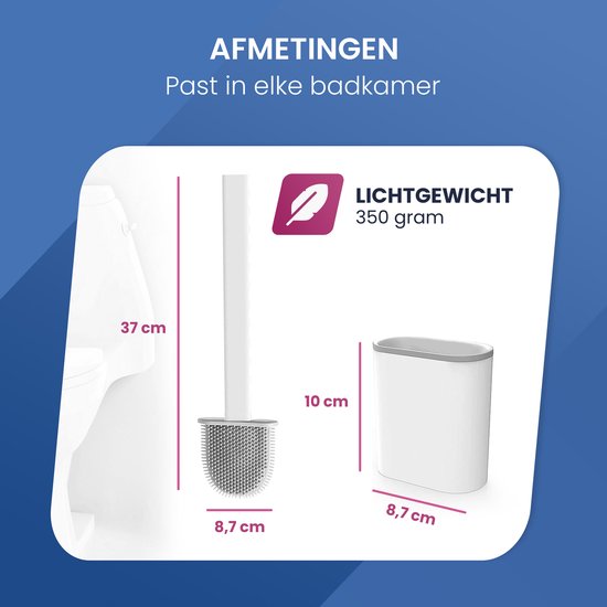 Roegaarden Brosse à WC avec support - Brosse à WC - Silicone - Autoportante et à suspendre - Blanc