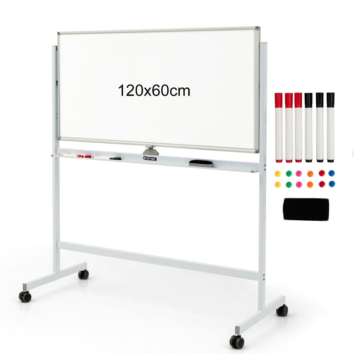 Coast Double -sided magnetic mobile whiteboard adjustable dry dipable panel on wheels white