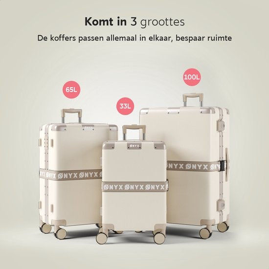 ONYX 3-Piece Suitcase Set - Hand Luggage and Check-in Case - 33L/65L/100 L - TSA Lock - Spinner Wheels - Lightweight Trolley - Aluminium Closure - Beige