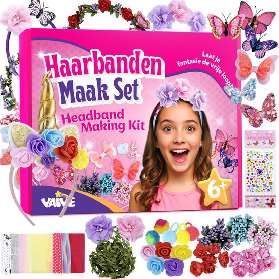 Vaive Hairband Craft Set 54-piece - Make 10 Hairbands - Headband Crafts for Girls - Jewellery Making - Craft kits