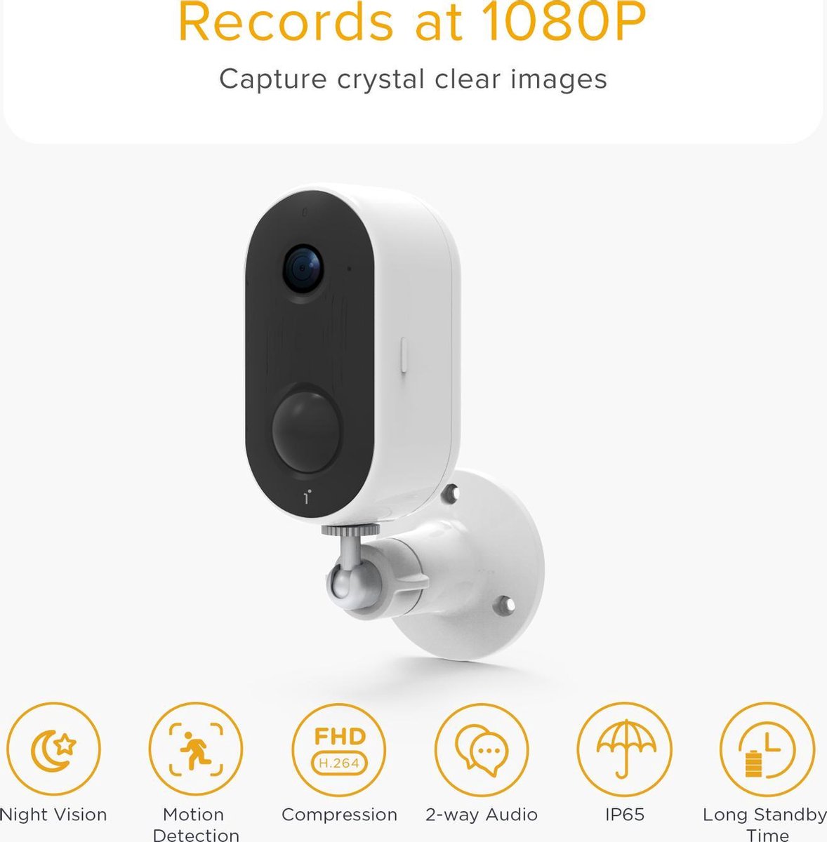 Arenti GO1 Caméra de sécurité extérieure - Wifi - 1080P Full HD - Carte SD incluse - Blanc