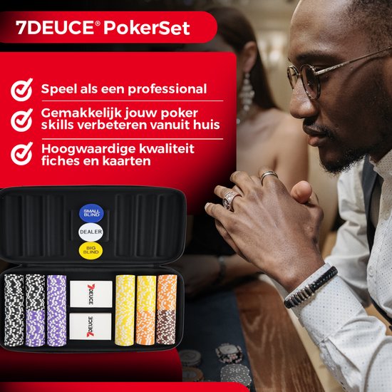7DEUCE Poker Set - Starter Set - 300 jetons - Chiffon - Jetons de poker - Poker - Adultes
