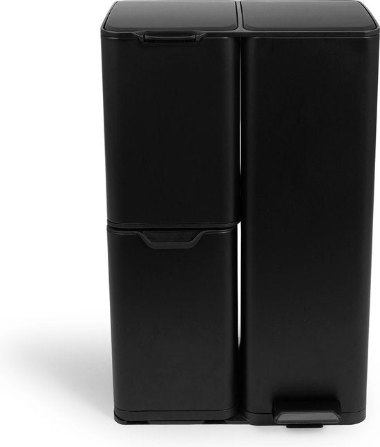 Umuzi Poubelle de nettoyage - 60L - Fermeture douce - Noir mat - Séparation des déchets 3 bacs - 47 x 39 x 72