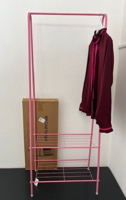 Porte-vêtements Ceruzo avec étagère à chaussures - Métal - Rose - 152 cm de haut - 60 cm de large - Chambre d'enfant - Porte-vêtements et rangement - Rose