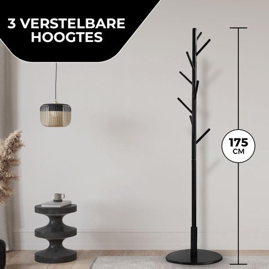 Bayt Porte-manteau - Porte-manteau sur pied - Porte-manteau bois - Porte-manteau sur pied - Porte-manteau - 8 crochets - 175 cm - Noir