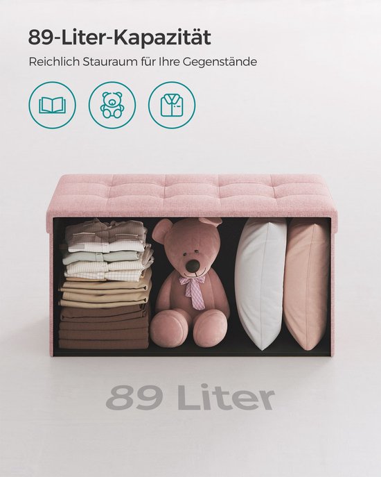 Tabouret de rangement - Banc ottoman - Organisateur de coffre à jouets - MDF & Lin - Rose pastel