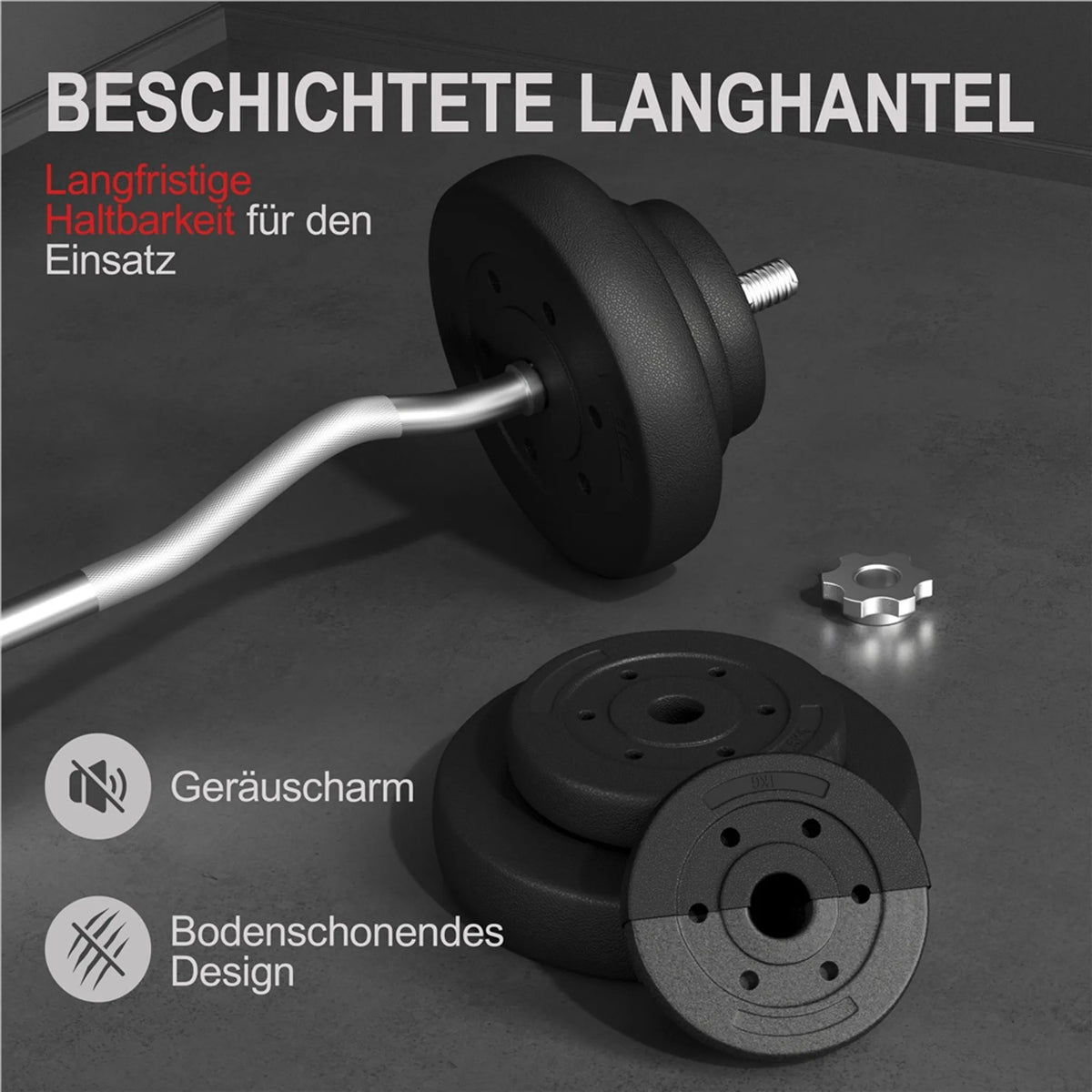 Yaheetech EZ-curl Dumbbell Set 20 kg - équipé d'une barre de curl chromée et de 6 disques de poids en béton et manilles - pour la musculation et l'entraînement - métal noir, plastique et béton - 120 x 26 x 26 cm