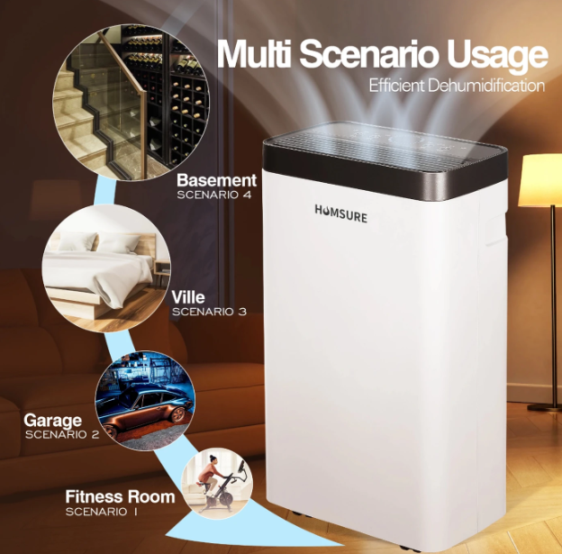 Déshumidificateur Humsure 16 L/jour - 25 m² - Minuterie - Roulettes - Blanc