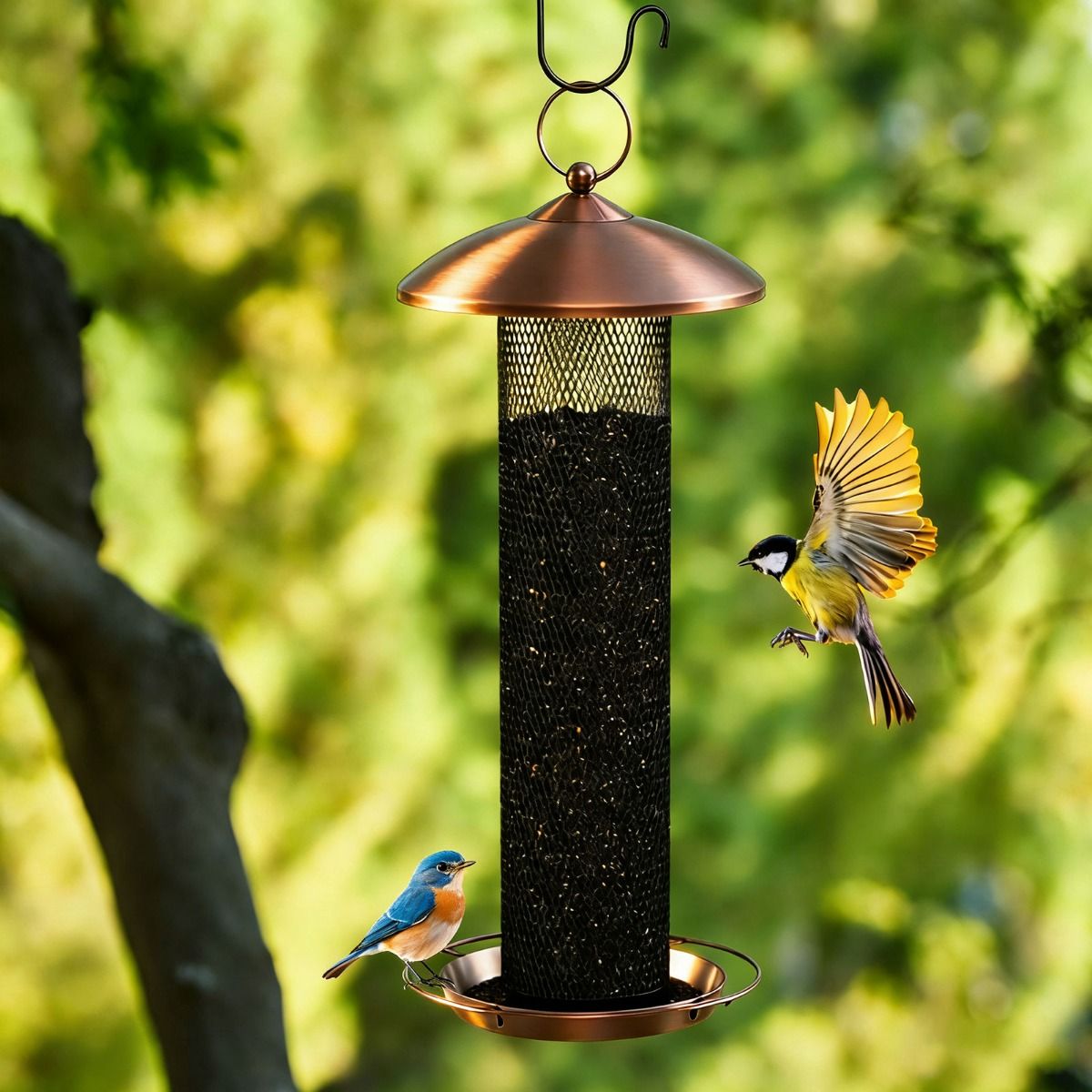 Mangeoire à oiseaux Coast - Colonne d'alimentation métallique à trois niveaux - 37 cm - Noir