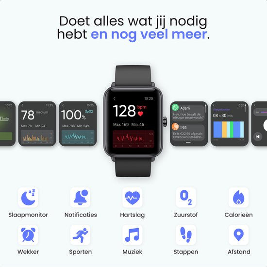 MAOO BOOST Smartwatch - Waterproof - Smartwatch homme - Smartwatch femme - Podomètre - Montre - Cadeau Sinterklaas - Noir