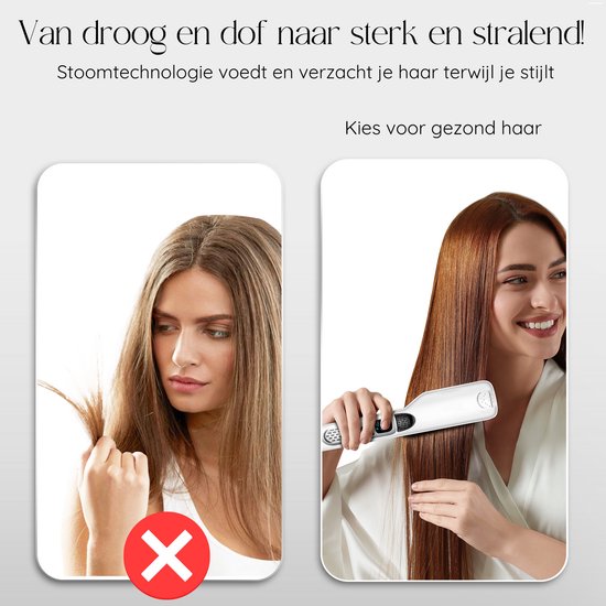 Sansbeauté® Steam Straightener - Lisseur à vapeur - Plaques larges - Lisseur professionnel - Lisseur à vapeur - Blanc