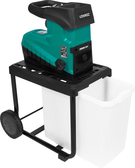 VONROC Silent Shredder/Shredder 2800W - Pour les branches jusqu'à Ø45mm - Bac de ramassage 60L & bâton de poussée inclus