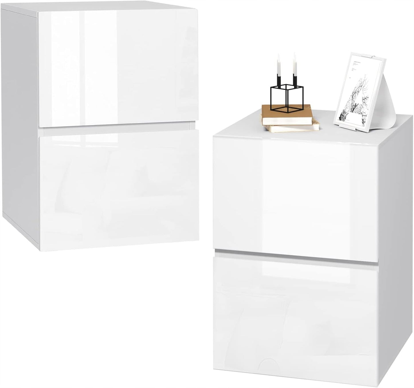 Table de chevet Eugad avec tiroirs - Blanc - 40 x 40 x 58 cm - 2 pièces
