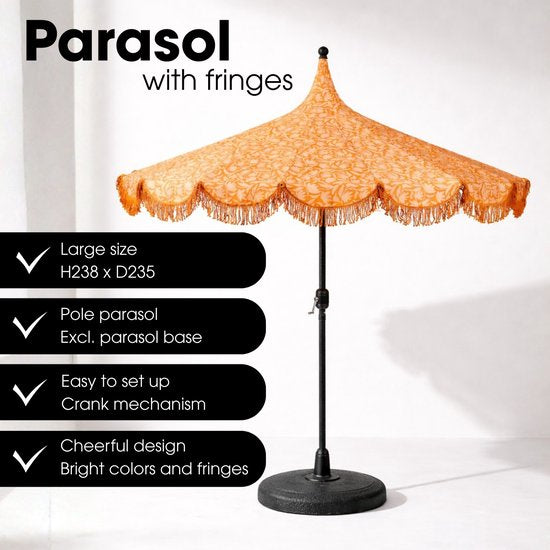 Mica Decorations Kelly Parasol avec sac de transport - Parasol à mât 238 x Ø235 cm - Parasol de jardin ou de balcon - Polyester, acier - Orange