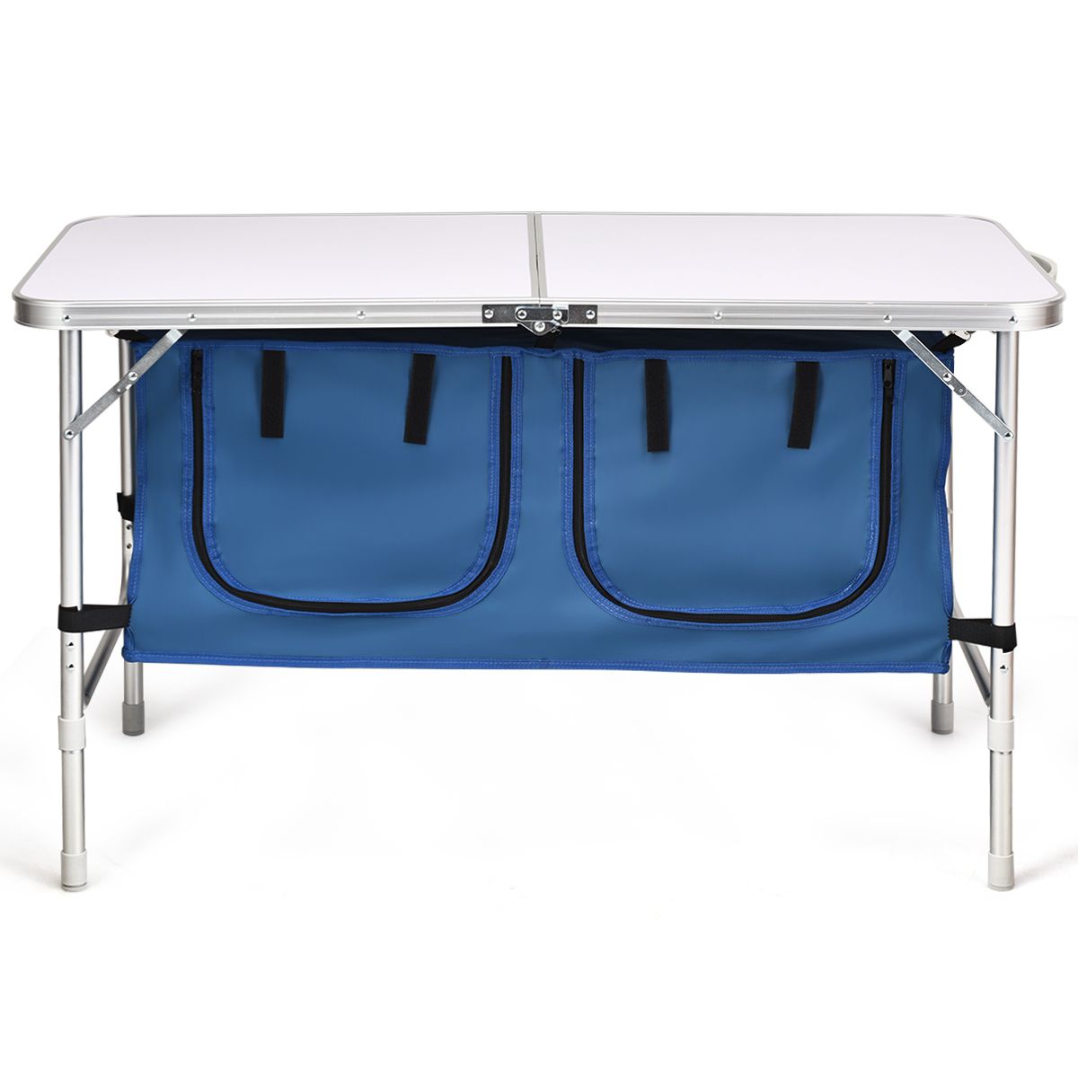 Table de camping Coast avec espace de rangement - hauteur réglable - pliable - bleu foncé 120 x 60 cm