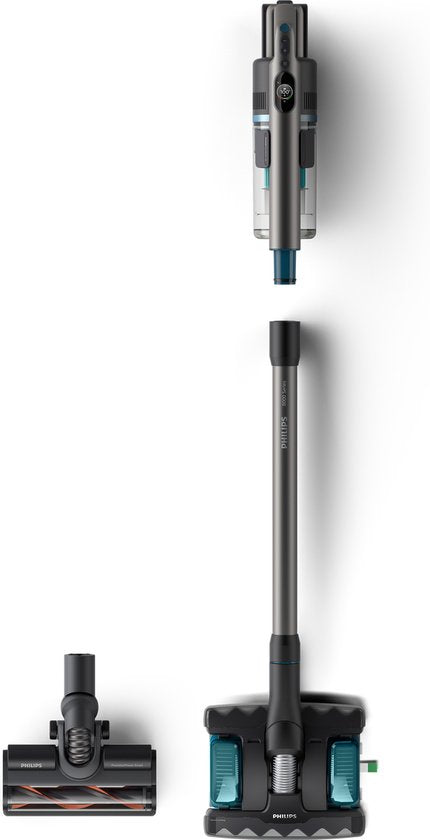 Aspirateur Philips avec fonction de lavage des sols XC8055/01 Aqua Plus - Sans fil et sans sac - Buse d'aspiration avec éclairage LED - Aspirateur à main - Autonomie de la batterie jusqu'à 80 min - Léger - Bleu