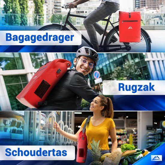 Nextcover 3in1 Bicycle Bag Single for Carrier [PVC free] | Waterproof Bicycle Bag, Backpack and Shoulder Bag 25L | Ideal for Laptop and Weekly Purchases | Bicycle Bag Single | Bicycle Bags