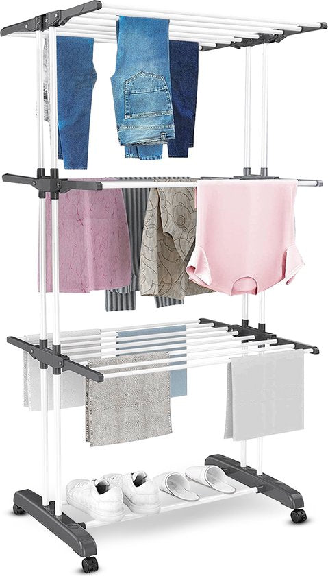 Vonia Étagère à linge - Étagère de séchage - Tour à linge - 3 couches - Pliable - 72x50x172 cm - Blanc