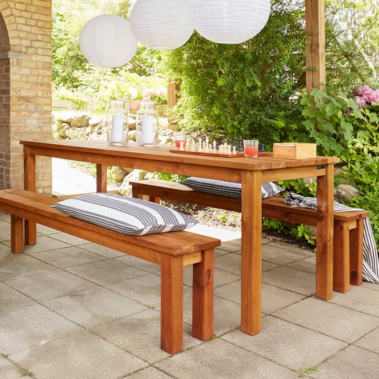 Table de pique-nique AXI Louise avec bancs en bois, 200 cm - Marron