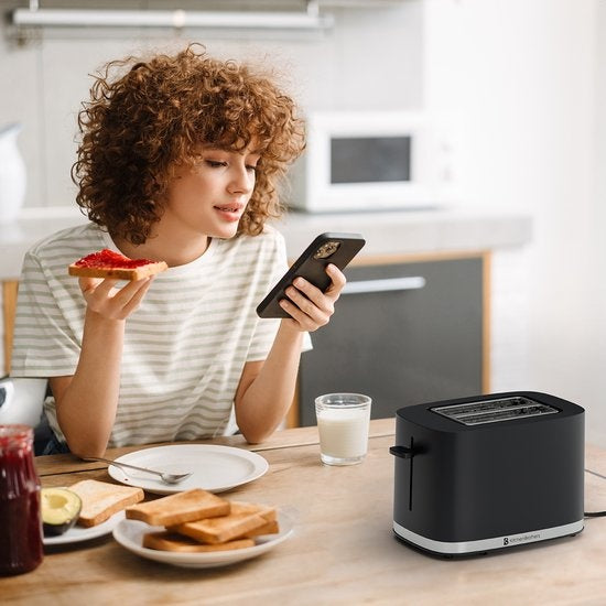 KitchenBrothers Toaster - Grille-pain - 6 niveaux de chaleur - 2 fentes extra-larges - 870W - Noir