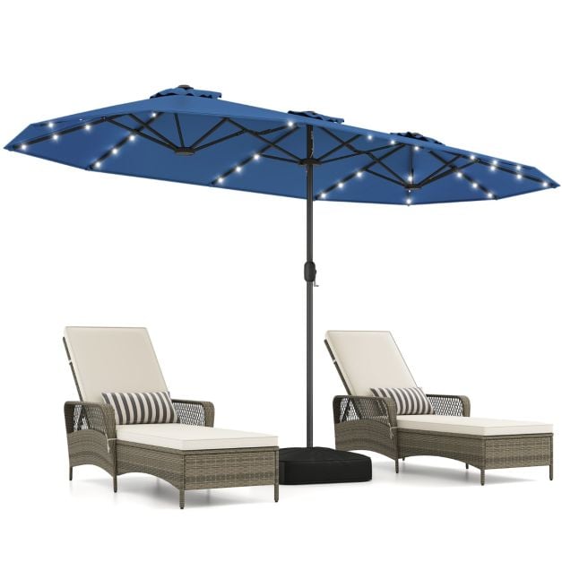 Parasol de jardin Coast avec éclairage LED solaire – Parasol inclinable avec manivelle et 8 baleines – Bleu