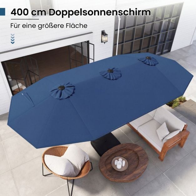 Parasol de jardin Coast avec éclairage LED solaire – Parasol inclinable avec manivelle et 8 baleines – Bleu