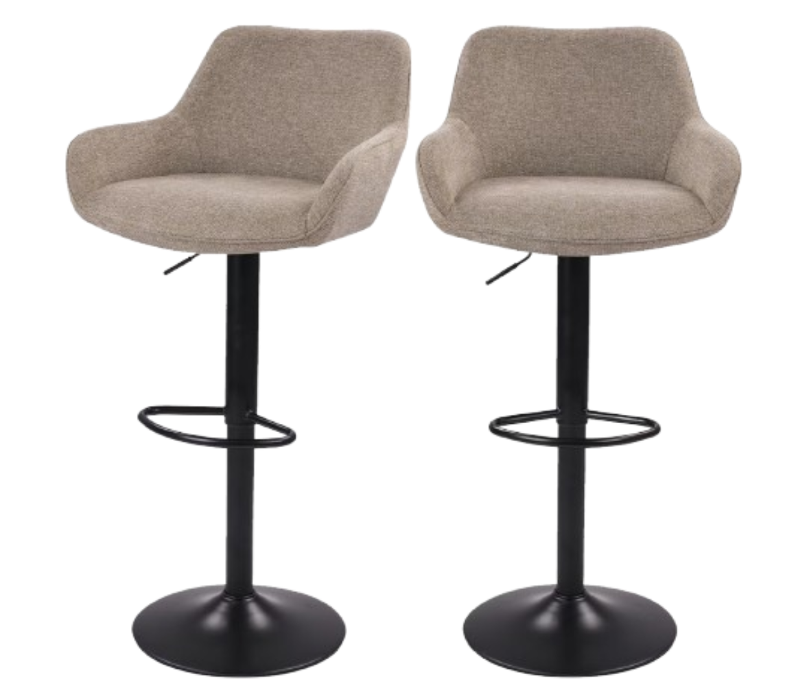 Dutchbone Tabourets de bar Oliver - Lot de 2 - Taupe - 56 x 54 x 109 cm - Hauteur d'assise réglable 60-80 cm