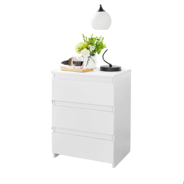 Yaheetech Table de chevet avec 3 tiroirs - Blanc - 45.5 x 35.5 x 60.5 cm