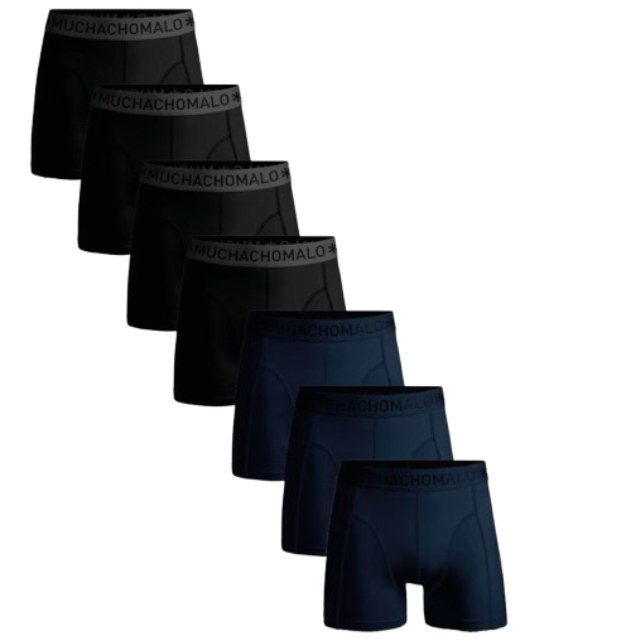 Muchachomalo Boxershorts Solides Hommes 7-pack - Noir & Marine - Taille 4XL - 95% Coton / 5% Elasthanne