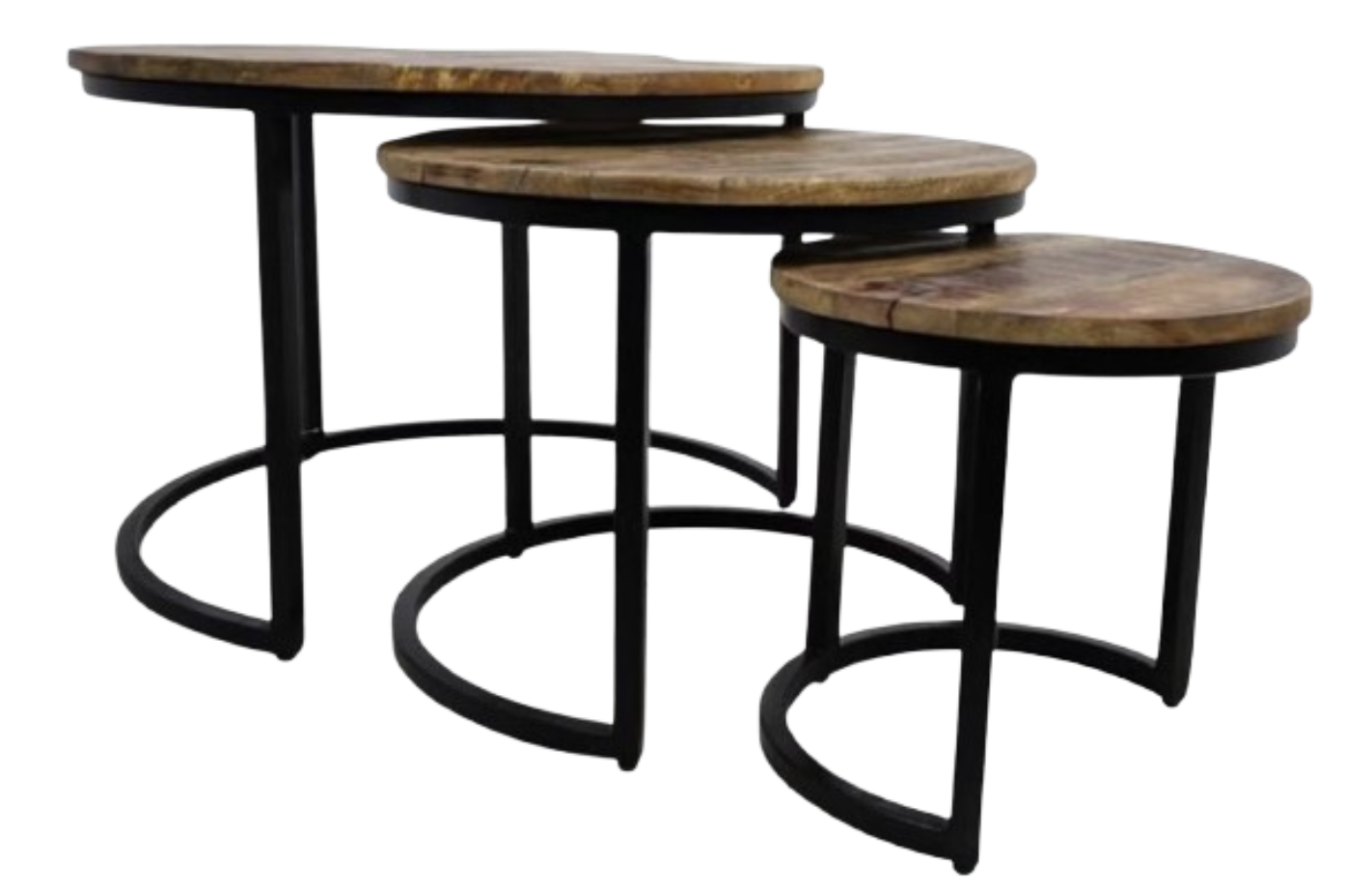 Hsm Collection District set de table basse 3 pièces bois de manguier brun/noir - Ø35 - Ø51 - Ø67 cm
