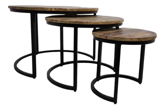 Hsm Collection District set de table basse 3 pièces bois de manguier brun/noir - Ø35 - Ø51 - Ø67 cm
