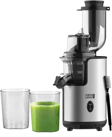 Extracteur de jus électrique Lebenlang - 220 V - Acier inoxydable - Récipient à jus et à pulpe inclus - 21 x 45 cm - Argent
