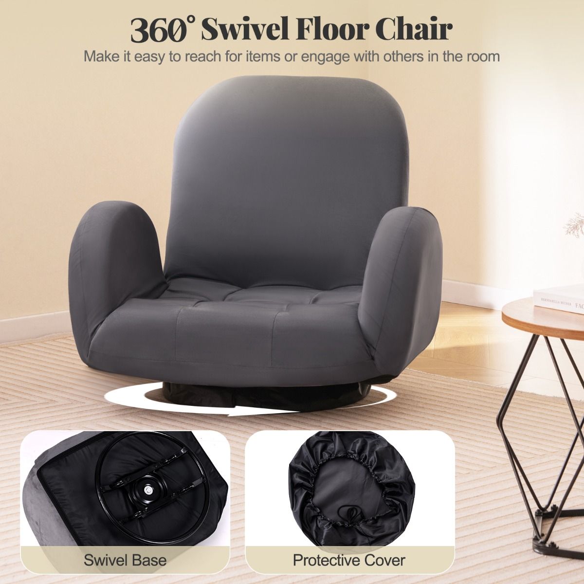 Chaise de sol pliante Coast - Pivotante - Gris - 89-115 x 72 x 46-63 cm