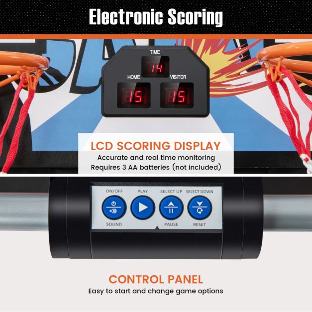 Machine d'arcade de basket-ball Coast – Double panier de basket-ball avec affichage électronique du score 207 x 108 x 205 cm – Noir