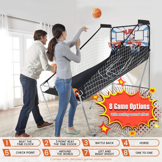 Machine d'arcade de basket-ball Coast – Double panier de basket-ball avec affichage électronique du score 207 x 108 x 205 cm – Noir
