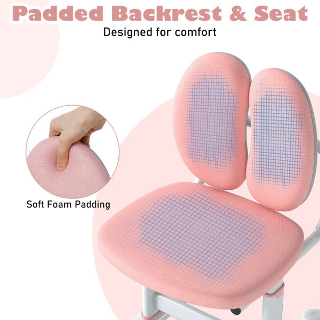 Chaise haute Coast - Double dossier - Réglable - Assise rembourrée - Ergonomique - Structure métallique - Capacité de charge 100 kg - Rose