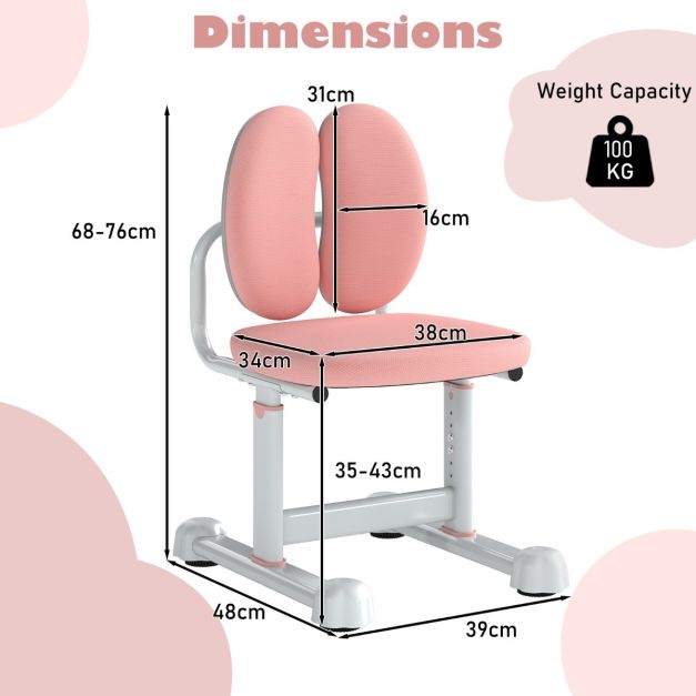 Chaise haute Coast - Double dossier - Réglable - Assise rembourrée - Ergonomique - Structure métallique - Capacité de charge 100 kg - Rose