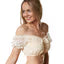 DressForFun Chemisier Dirndl Tyroler Hanne - Encolure Carmen, volants en dentelle et ruban de satin - Pour la fête de la bière et les fêtes à thème - Polyester et coton beige - Taille S