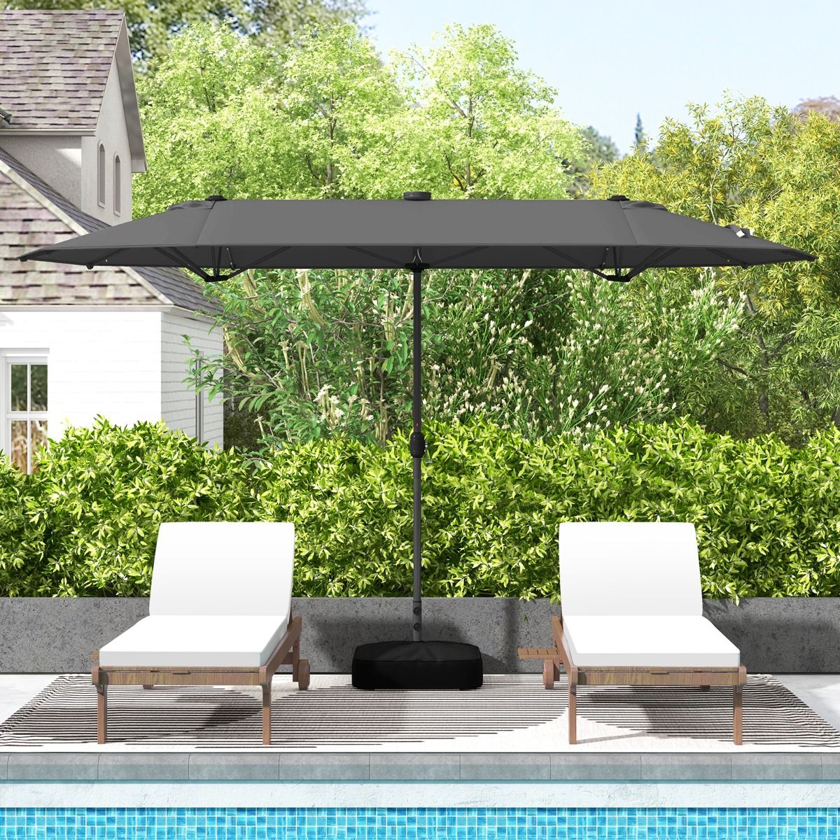 Parasol de jardin double Coast avec éclairage LED à énergie solaire - 400 x 200 cm - Gris