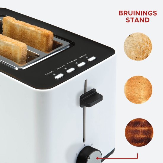 Grille-pain Bourgini Tosti avec fonction bagel - Grille-pain avec pinces à sandwich - Finition blanche mate - Fente extra-large pouvant accueillir 2 sandwichs