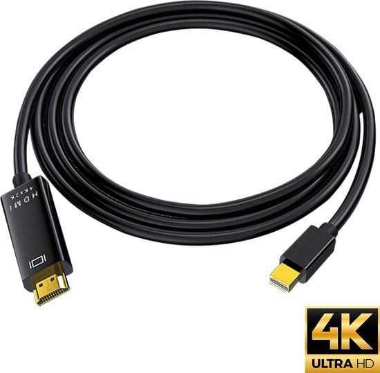 Garpex® Câble Mini DisplayPort vers HDMI - Câble Mini DP vers HDMI - Câble HDMI - 4K 30Hz Ultra HD - Noir - 1,8 mètres