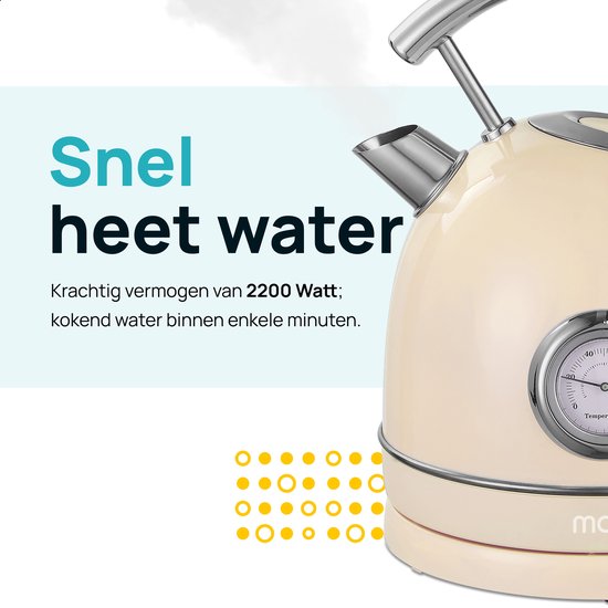 MOA Kettle Retro - 1,8 litre - Bouilloire électrique - Filtre anti-calcaire - sans BPA - acier inoxydable - 2200W - Crème