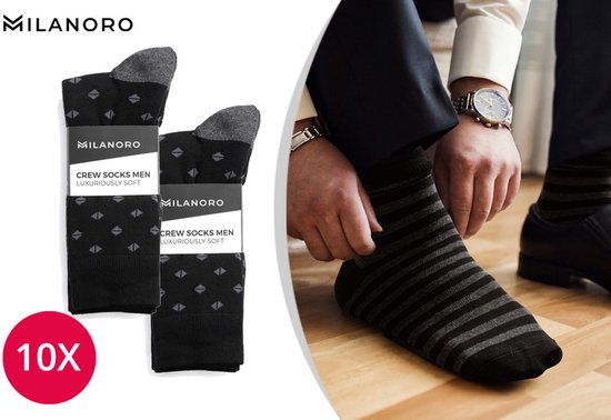 Milanoro - 10 paires de chaussettes en coton élégantes pour homme - Bleu marine - 43-46