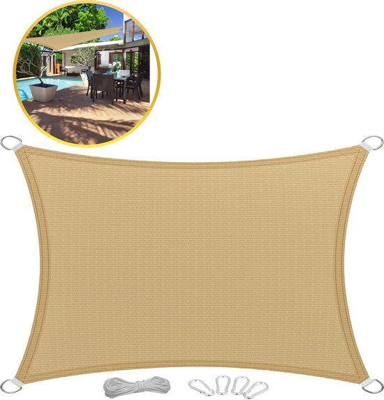 Toivo Toile d'ombrage Rectangle 3 x 4 Mètres - Crème - Matière HDPE - Corde et mousqueton inclus - Toile d'ombrage - Filet d'ombrage - Pare-soleil