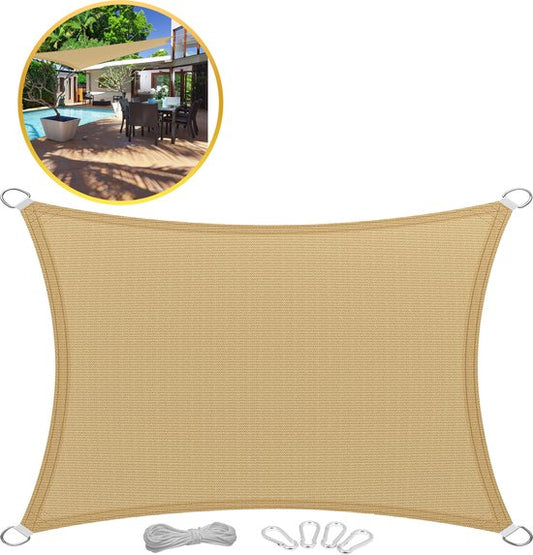 Toivo Toile d'ombrage Rectangle 3 x 4 Mètres - Crème - Matière HDPE - Corde et mousqueton inclus - Toile d'ombrage - Filet d'ombrage - Pare-soleil